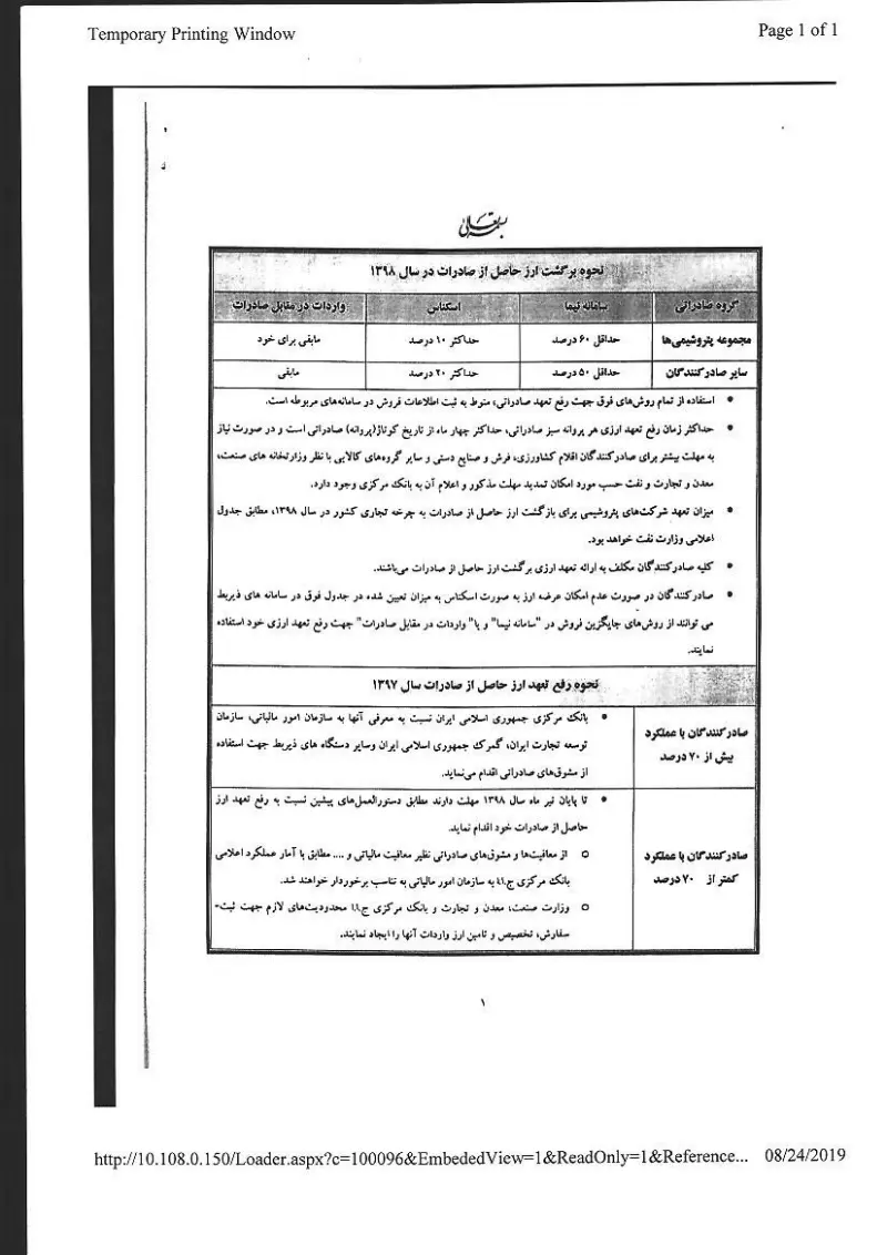 صفحهٔ اولِ پیوست: جدول فرم اعلامیه عدم استرداد یا تهاتر مالیات بر ارزش افزوده در اجرای جز ۱ بند ج تبصره ۸ قانون بودجه سال ۱۳۹۸ کل کشور.pdf