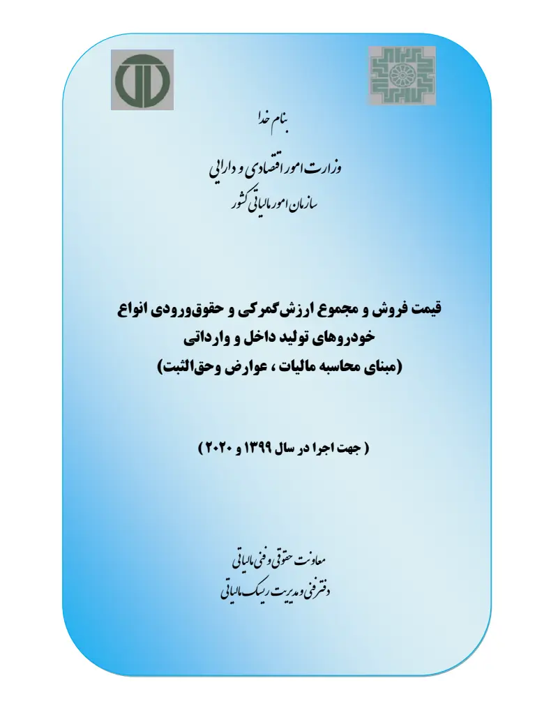 صفحهٔ اولِ پیوست: قیمت فروش و مجموع ارزش گمرکی و حقوق ورودی انواع خودروهای تولید داخل و وارداتی (سال 1399).pdf