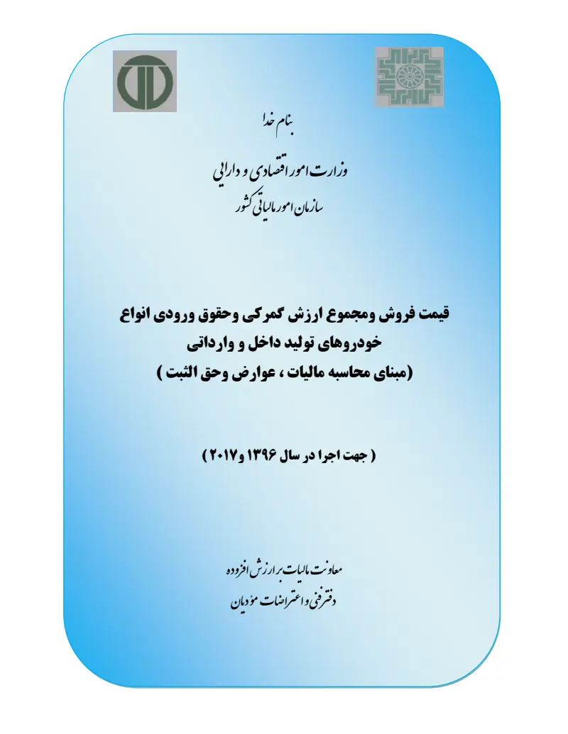 صفحهٔ اولِ پیوست: قیمت فروش و مجموع ارزش گمرکی و حقوق ورودی انواع خودروهای تولید داخل و وارداتی (سال 1396).pdf